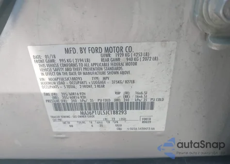 2018 Ford Ecosport Se z USA, uszkodzony, nr VIN MAJ6P1UL5JC188293